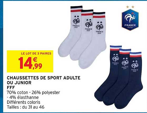 Chaussettes De Sport Adulte Ou Junior Fff