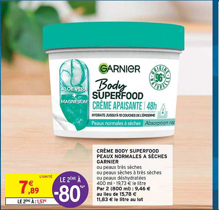crème body superfood peaux normales à sèches garnier