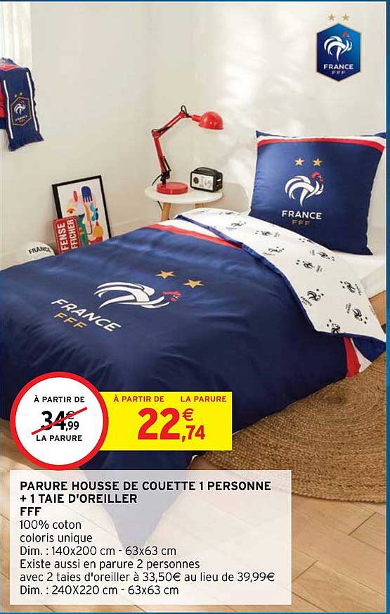 parure housse de couette 1 personne + 1 taie d'oreiller fff