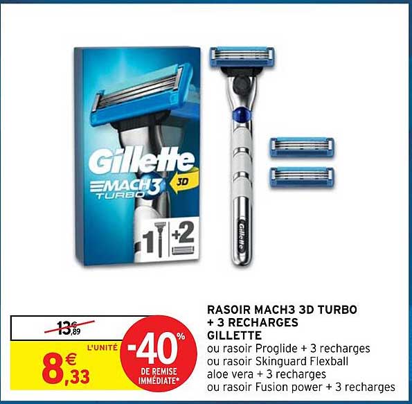 rasoir mach3 3d turbo + 3 recharges gillette