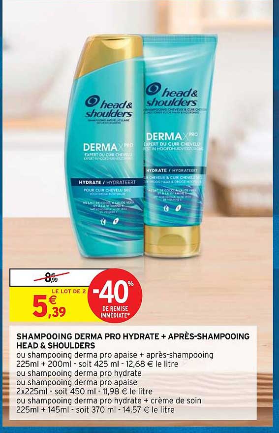 shampooing derma pro hydrate + après-shampooing head & shoulders