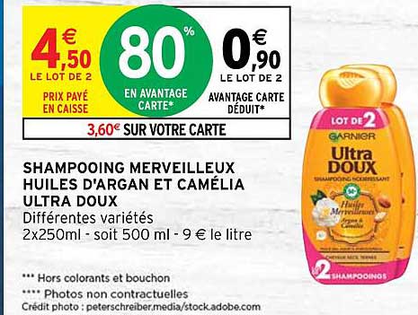 shampooing merveilleux huiles d'argan et camélia ultra doux