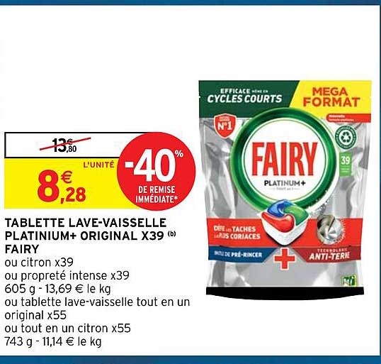 Tablette Lave-vaisselle Platinium+ Original X39 Fairy