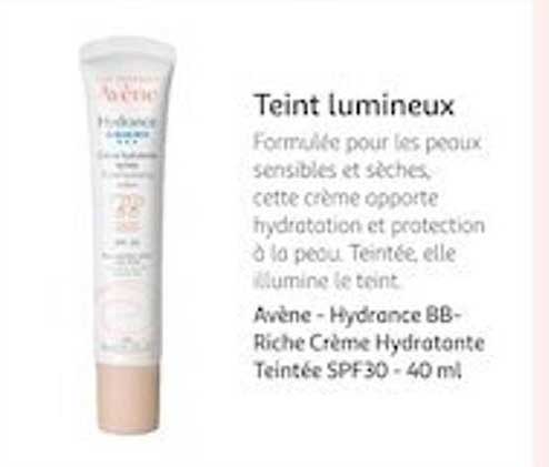avène - hydrance bb - riche crème hydratante teintée spf30 - 40 ml