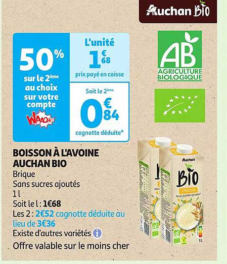 boisson à l'avoine auchan bio