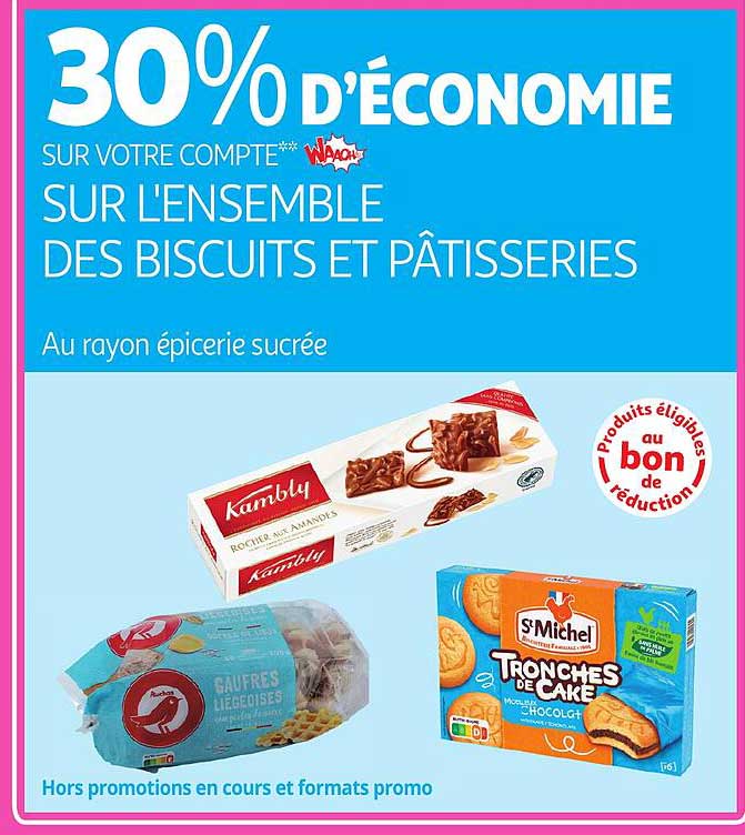 l'ensemble des biscuits et pâtisseries kambly, auchan, st michel