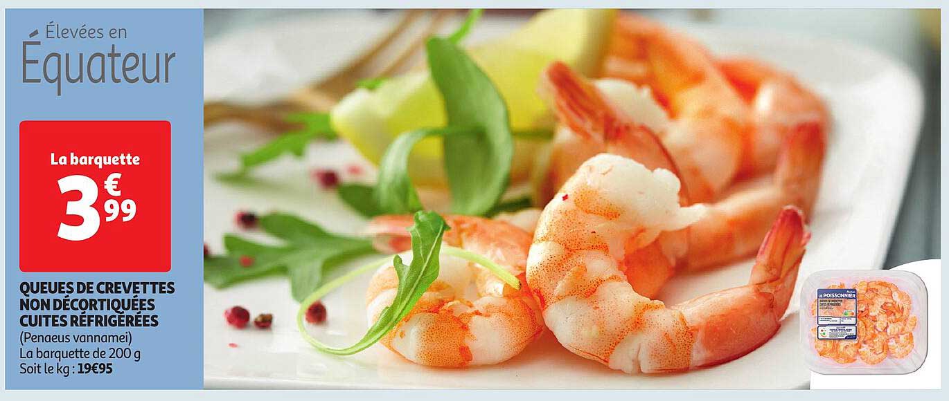 queues de crevettes non décortiquées cuites réfrigérées