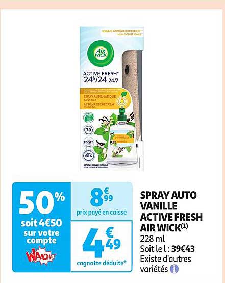 spray auto vanille active fresh air wick