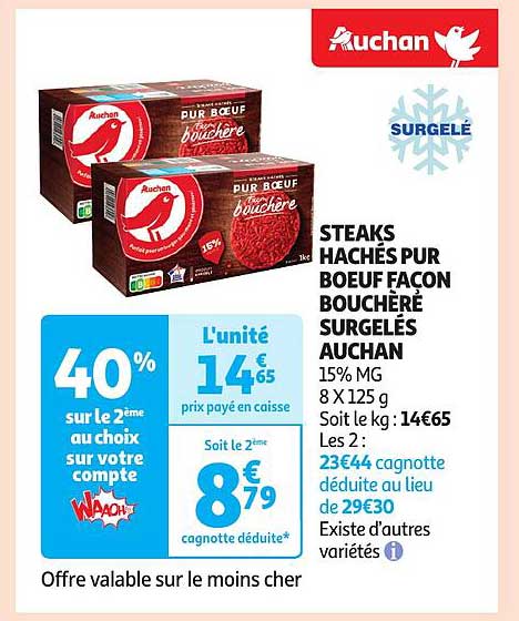 steaks hachés pur bœuf façon bouchère surgelés auchan