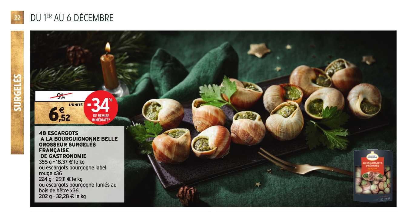 48 escargots à la bourguignonne belle grosseur surgelés française de gastronomie -34% de remise immédiate