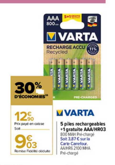 5 piles rechargeables + 1 gratuite aaa- hr03