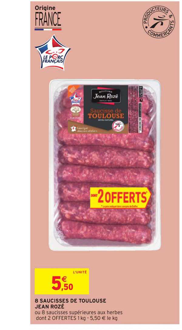 8 Saucisses De Toulouse Jean Rozé