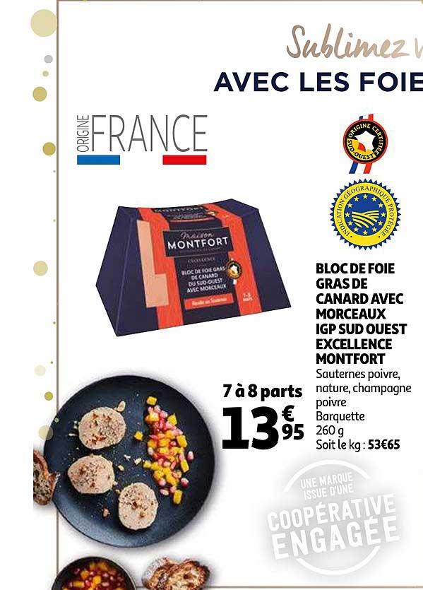 bloc de foie gras de canard avec morceaux igp sud ouest excellence montfort