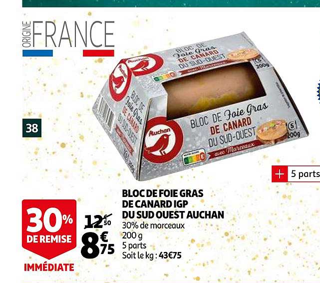bloc foie gras de canard igp du sud ouest auchan