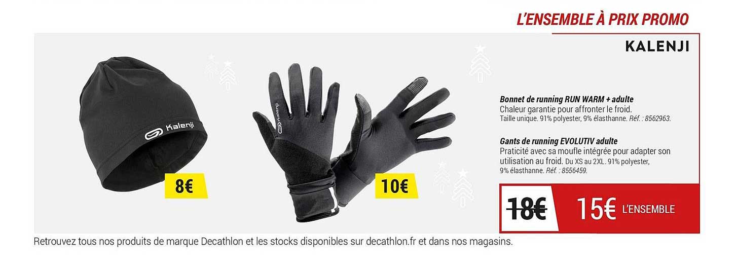 bonnet de running run warm + adulte gants de running evolutiv adulte
