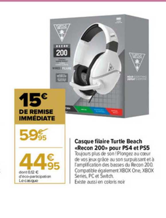casque filaire turtle beach «recon 200» pour ps4 et ps5