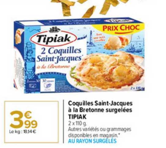coquilles saint jacques à la bretonne surgelées tipiak