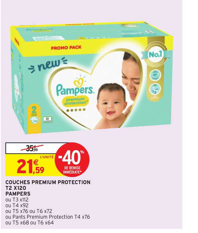 couches premium protection t2 x120 pampers -40% de remise immédiate