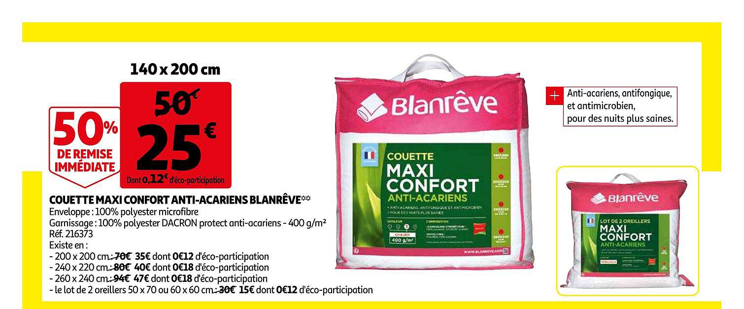 couette maxi confort anti acariens blanrêve