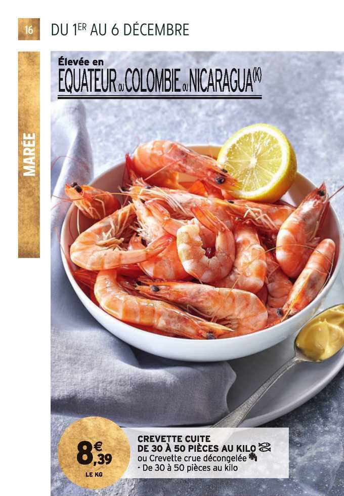crevette cuite de 30 à 50 pièces au kilo