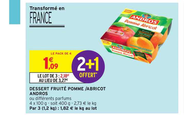 Dessert Fruité Pomme Abricot Andros 2+1 Offert