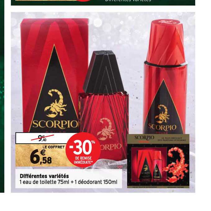 différentes variétés 1 eau de toilette 75 ml + 1 déodorant 150 ml -30% de remise immédiate