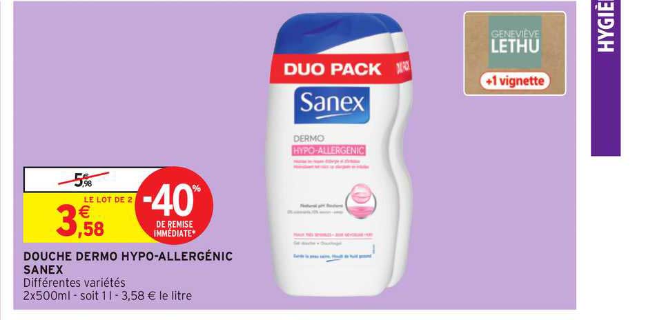 Douche Dermo Hypo Allergénic Sanex -40% De Remise Immédiate