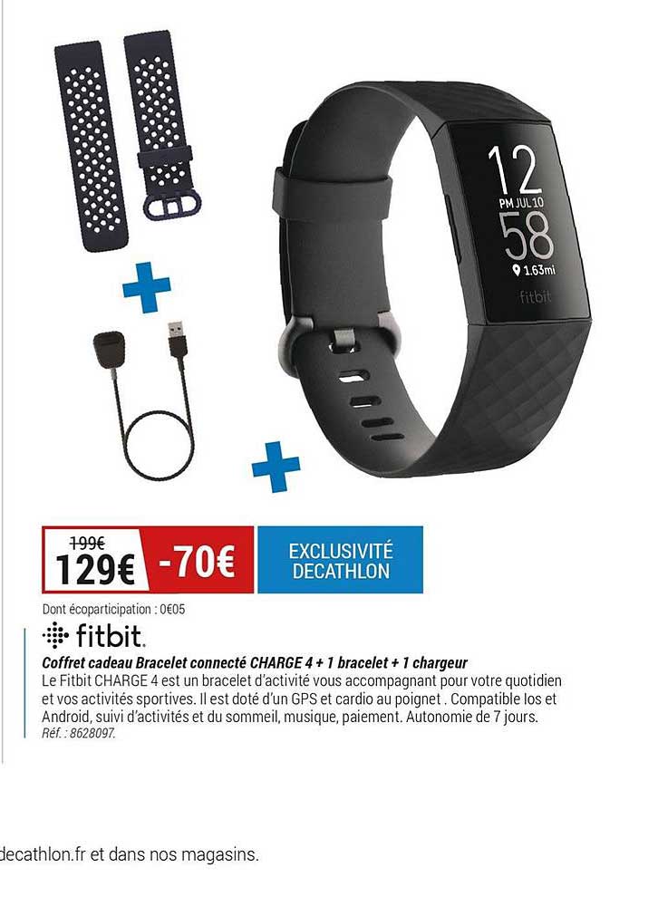 fitbit coffret cadeau bracelet connecté charge 4 + 1 bracelet + 1 chargeur