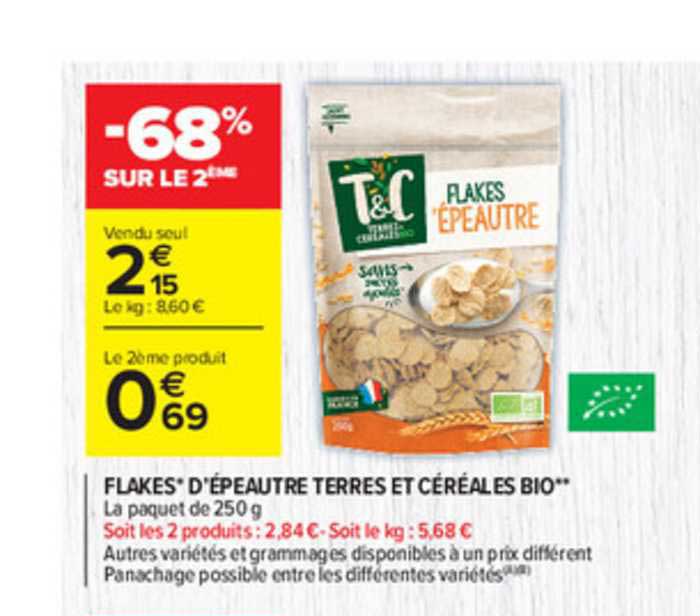 flakes d'épeautre terres et céréales bio