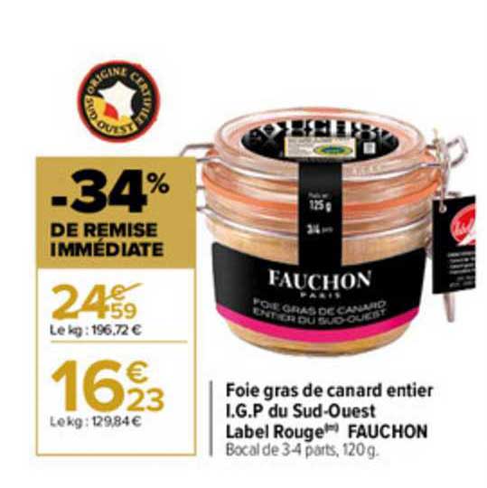 foie gras de canard entier i.g.p. du sud-ouest label rouge fauchon