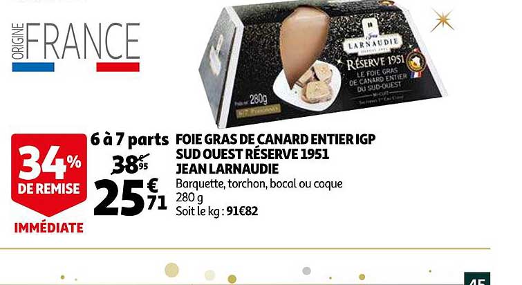 foie gras de canard entier igp sud ouest réserve 1951 jean larnaudie