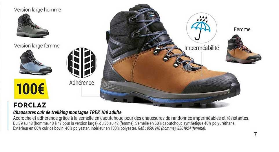 Forclaz Chaussures Cuir De Trekking Montagne Trek 100 Adulte
