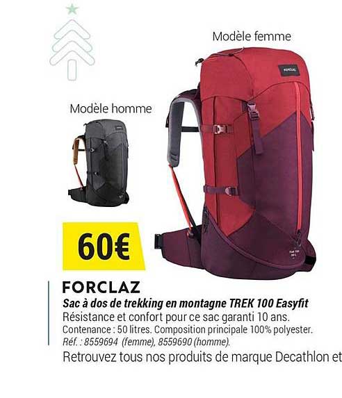 forclaz sac à dos de treking en montagne trek 100 easyfit
