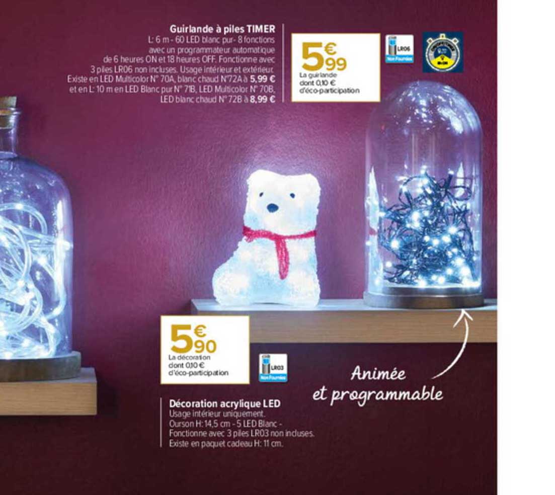 guirlande à piles timer, décoration acrylique led