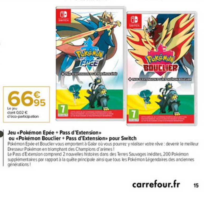 jeu «pokémon épée + pass d'extension» ou «pokémon bouclier + pass d'extension» pour switch