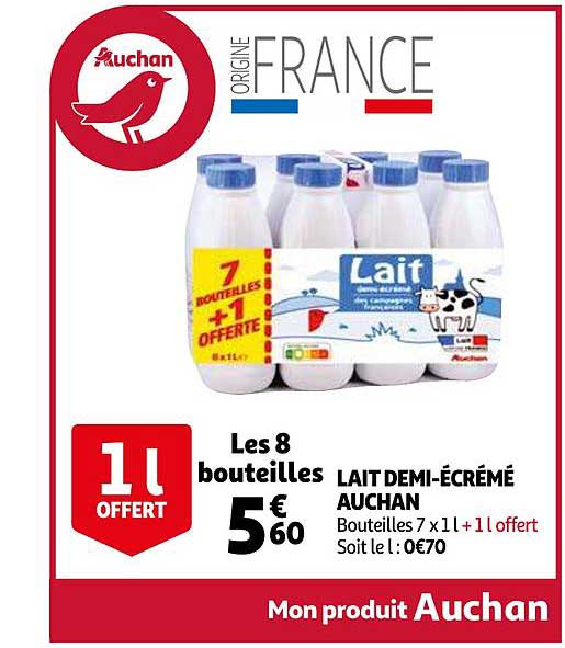 lait demi-écrémé auchan