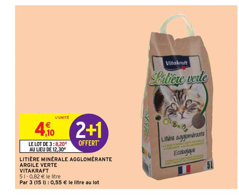 Litière Minérale Agglomérante Argile Verte Vitakraft 2+1 Offert