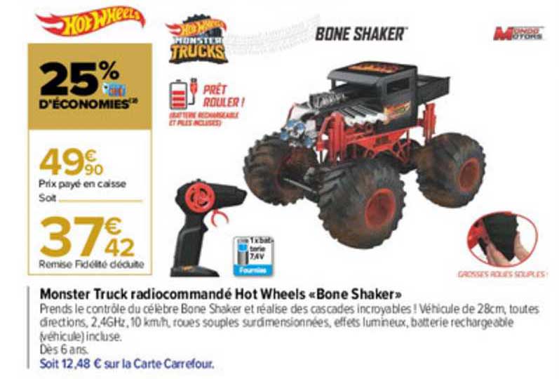 monster truck radiocommandé hot wheels «bone shaker»