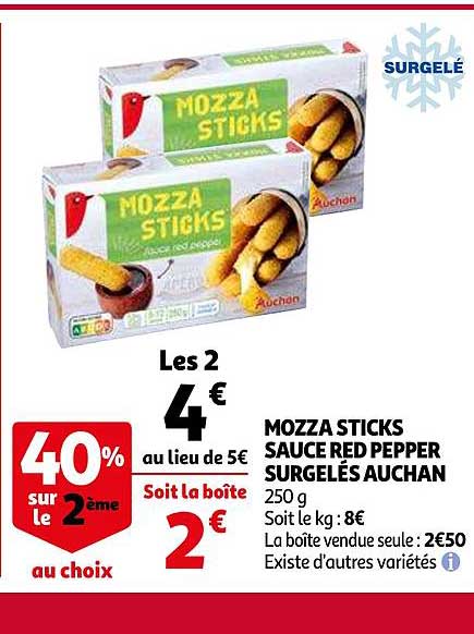mozza sticks sauce red pepper surgelés auchan