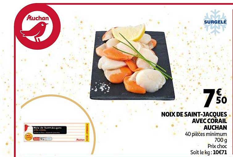 noix de saint-jacques avec corail auchan