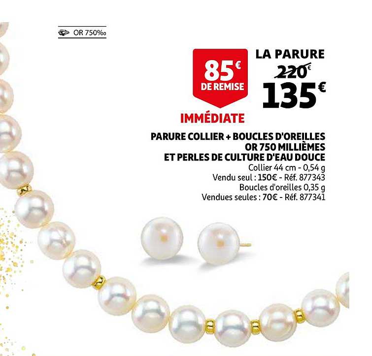 parure collier + boucle d'oreilles or 750 millièmes et perles de culture d'eau douce