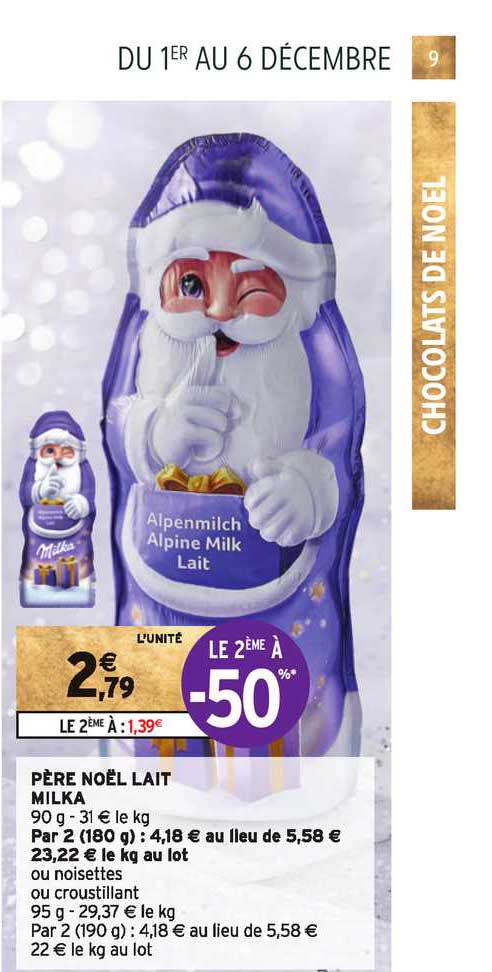 père noël lait milka le 2ème à -50%