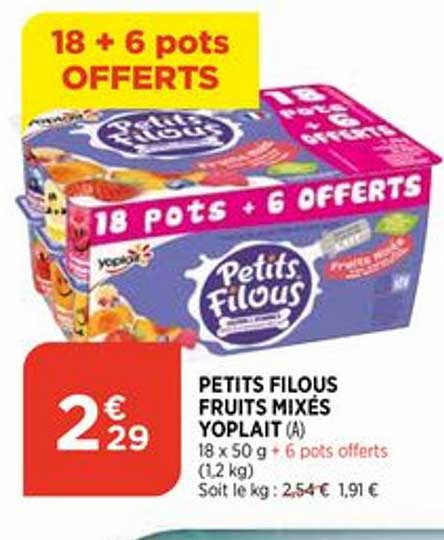 Petits Filous Fruits Mixés Yoplait 18 + 6 Pots Offerts