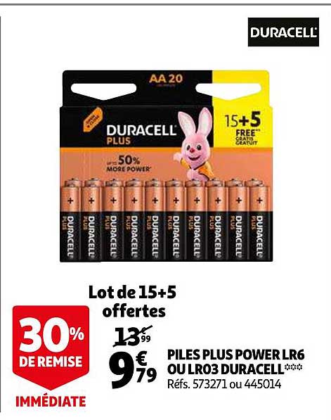 piles plus power lr6 ou lr03 duracell