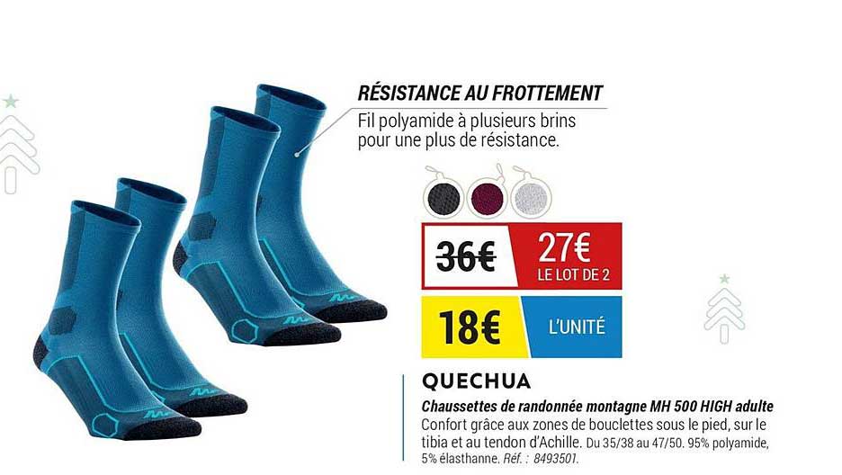quechua chaussettes de randonnée montagne mh 500 high adulte