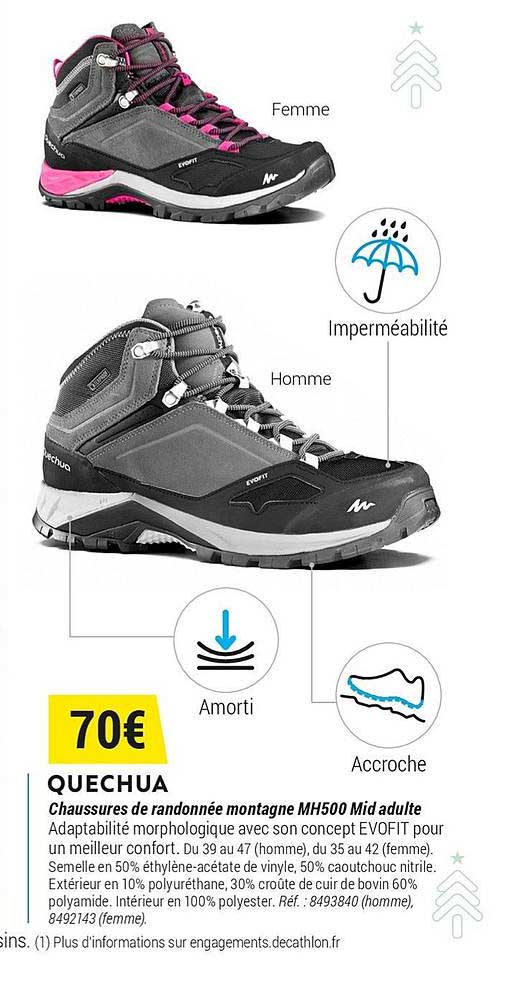 quechua chaussures de randonnée montagne mh500 mid adulte