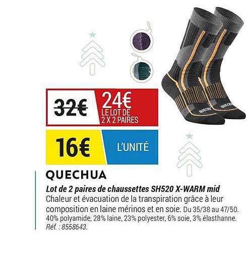 quechua lot de 2 paire de chaussettes sh520 x warm mid