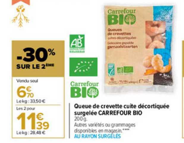 Queue De Crevette Cuite Décortiquée Surgelée Carrefour Bio