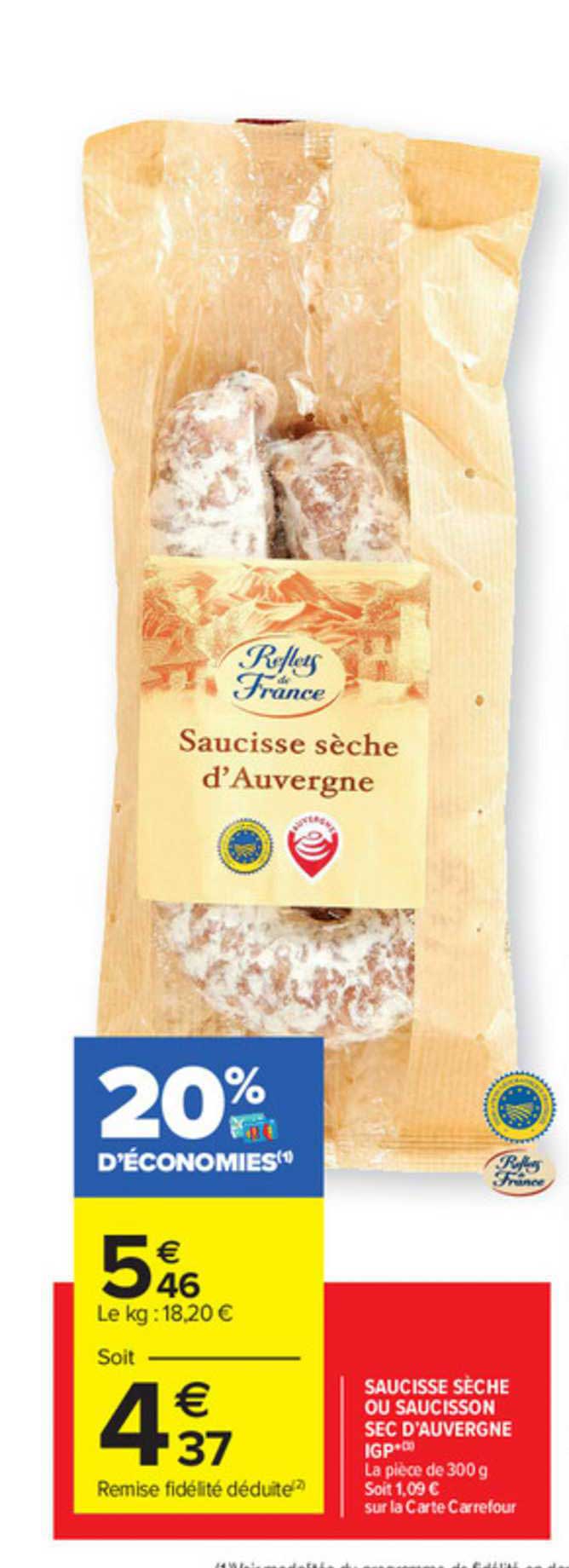 saucisse sèche ou saucisson sec d'auvergne igp reflet de france