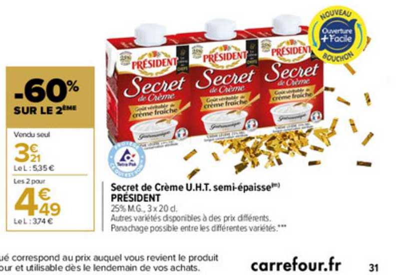 secret de crème u.h.t. semi-épaisse président